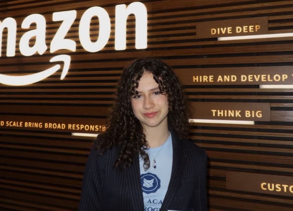 Katarina, Orblynx alum, during a visit to Amazon headquarters